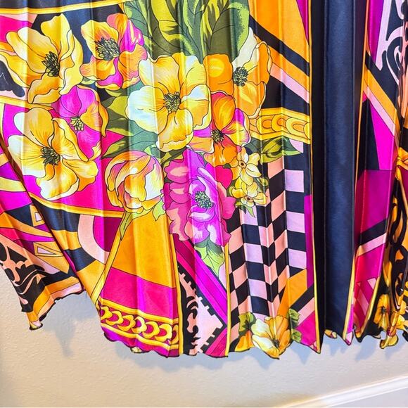 Cache Vintage Y2K Halter Maxi Dress Womens 2 Silk Pleated Mixed Print Rivera - Picture 6 of 13